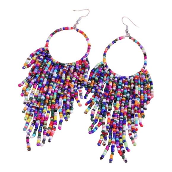 Boho Chic Colorful Fashion Statement Beaded French Wire Closure Dangle Earrings - Picture 9 of 9